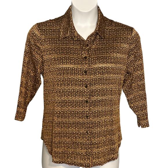 Vintage Chico’s Design Gold Metallic Crinkle Twinset L/XL Retro Cardigan & Tank - Picture 2 of 8